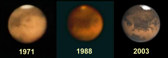 Mars through the telescope at the perihelic oppositions of 1971, 1988 and 2003 (click for full-size image)