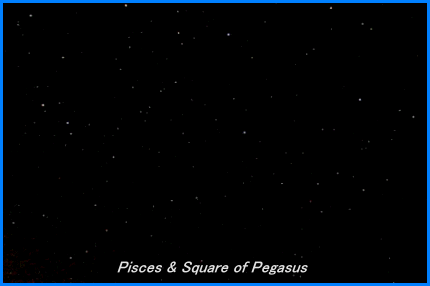 Photograph showing the constellations of Pisces, Aries, Triangulum and the Great Square of Pegasus. Click for full-size photo (Copyright Martin J Powell, 2005)