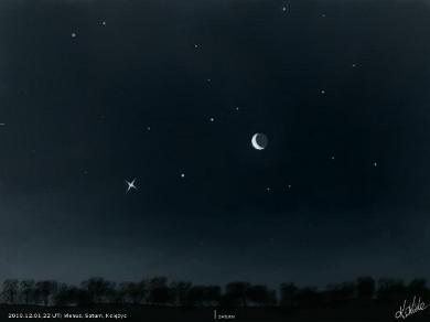 Venus, Spica, Saturn & the Moon sketched by Krzysztof Kida on December 1st 2010 (Image: Krzysztof Kida/ASOD)