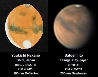 Mars at minimum phase imaged by Yuukichi Nakano (left) and Satoshi Ito (right) on November 15th 2018 (Images: Yuukichi Nakano / Satoshi Ito /ALPO-Japan)