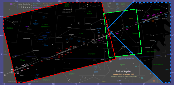 Chart showing the areas of the 2025-29 star chart which are covered by the photographs. Dashed lines indicate that the photograph extends beyond the boundary of the star chart