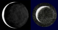 The Ashen Light of Venus sketched by (Left) V. A. Firsoff in January 1958 and (Right) Tim Wetherell in February 2017. Click for full-size image, 23 KB (Images: BAA/Tim Wetherell/StargazersLounge.com)