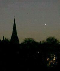Mercury & Venus rising in the south-east at dawn in December 2004. Click for full-size photo, 57 KB