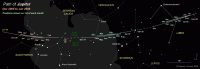 Star chart showing the path of Jupiter through the constellations of Libra, Scorpius, Ophiuchus and Sagittarius from December 2005 to January 2009. Click for full-size image, 79 KB