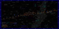 Star map showing the path of Mars from August 2024 to July 2025. Click for more information