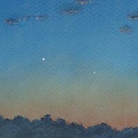 'Conjunction of Venus and Mercury - 18 January 2015': a painting by Oli Froom. Click for larger image, 13 KB (Image: Oli Froom/ASOD)
