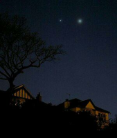 A conjunction of Jupiter and Venus in the dusk sky in March 2012. Click for full-size image, 140 KB (Copyright Martin J Powell 2012)