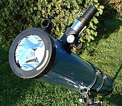 A telescope fitted with an aluminised solar filter (Image: 'SpaceCentre.nz' website)