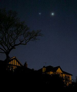 A conjunction of Jupiter and Venus in the dusk sky in March 2012 (Copyright Martin J Powell 2012)