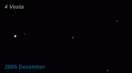 Animation showing asteroid 4 Vesta moving through Gemini in 2005 (Copyright Martin J Powell, 2005)