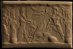 Gilgamesh and Enkidu kill the Bull of Heaven while Ishtar tries to prevent them ( The Trustees of the British Museum)